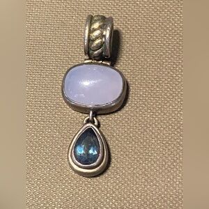 Vintage Lori Bonn Sterling Silver pendant Blue Chalcedony stone faceted iolite